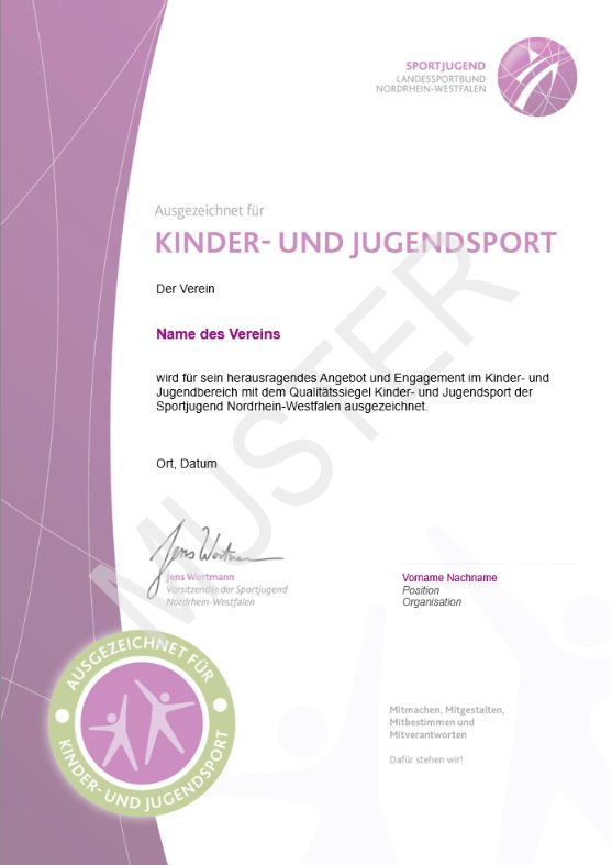 Ansicht für Urkunde über Qualitätssiegel Kinder- und Jugendsport